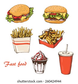 st food with cola, hamburger,  fries and ice cream