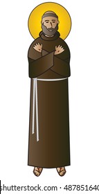 St Francis of Assisi, catholic saint. Color vector illustration.