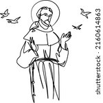 St Francis of Assisi hand drawn one line drawing black and white vector design. Continuous single line drawing of a Catholic saint. Ideal for poster, card, banner, flyer, logo, and emblem.