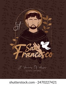 St Francis of Assisi Vector, card catholic flower pattern