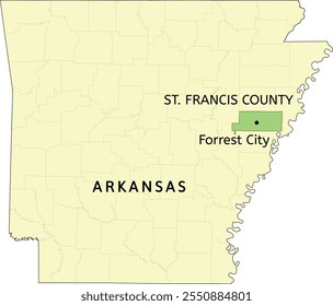 St. Francis County and city of Forrest City location on Arkansas state map