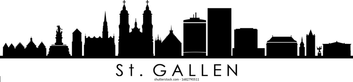 St. Gallen City Switzerland Skyline Silhouette Cityscape Vector