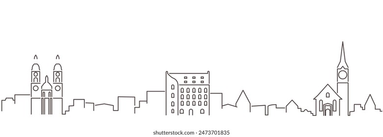 St Gallen Dark Line Simple Minimalist Skyline With White Background