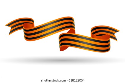 St. George ribbon on white background. May 9, February 23, Victory day. Black and orange striped bow. JPG include isolated path. eps10