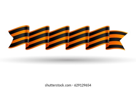 St. George ribbon on white background. May 9, February 23, Victory day. Black and orange striped bow. JPG include isolated path. eps10