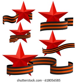St George ribbons set. May 9 russian holiday victory. Striped victory Saint George ribbon in flat style isolated on white background. Vector illustration. Two-color Ribbon of Order of St. George.