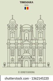 St. George's Cathedral in Timisoara, Romania. Landmark icon in linear style