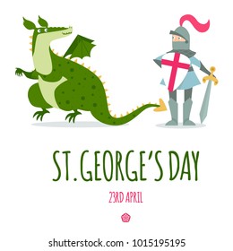 St. George's Day card with knight and dragon. Vector illustration.