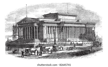 St George's Hall on Lime Street in Liverpool, England, during the 1890s, vintage engraving. Trousset encyclopedia (1886 - 1891).