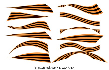St. George's ribbon vector illustration isolated on white background. Black and orange ribbon with a bend and curve