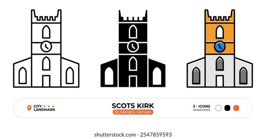 St. George’s Grenada Scots Kirk Line Icon. Santo Domingo Dominican Republic, Silhouette, Color Symbol, Editable Stroke.