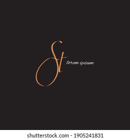 ST handwriting initial text with beauty monogram and elegant logo design 