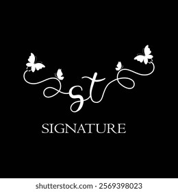 ST Handwritten initial letter, ST simple signature vector logo with butterfly shape variation, beauty, photography letter logo design. S T