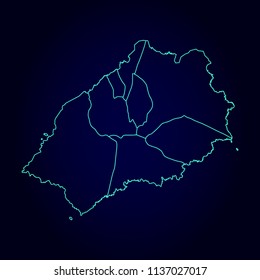 St Helena map: blue glitter outline with sparkling stars on dark background. Detailed map of St Helena. Vector illustration.