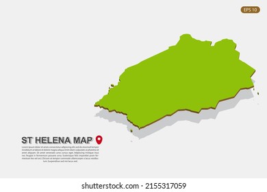 St Helena Map - World map International vector template with isometric style including shadow, green and brown color isolated on white background for design - Vector illustration eps 10