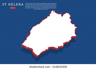 ST Helena Map - World map vector template with isometric style with white and red color including shadow on Blue grid background for website, design, infographic - Vector illustration eps 10