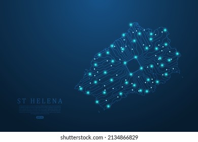 St Helena Map - World map vector template with Abstract futuristic circuit board Illustration or High-tech technology mash line and point scales on dark background - Vector illustration ep 10