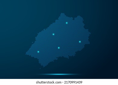 St Helena Map - World Map vector template with dots, grid, grunge, halftone style and light, network line, design sphere on blue technology background -  Vector illustration eps 10