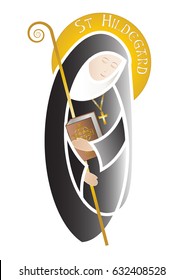 St Hildegard, nun and abbess, medieval German mystic. Modern religious vector design.