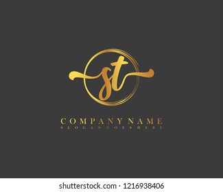 ST initial handwriting logo circle template vector