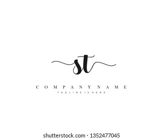 ST initial handwriting logo template with luxury color vector.