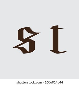 ST Initial Letter Gothic Calligraphy Lowercase Logo Design