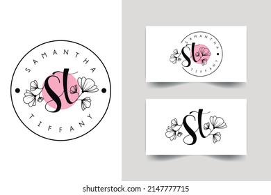 ST initial letters, flower handwriting logo design, vector logo for women beauty, salon, massage, cosmetic or spa brand.