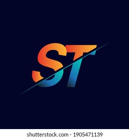 ST initial logo company name colored blue and orange, Simple and Modern Logo Design.