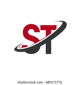 ST initial logo company name colored red and black swoosh design, isolated on white background. vector logo for business and company identity.