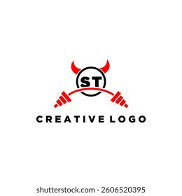 ST initial monogram for fitnes or gym logo with devil style design