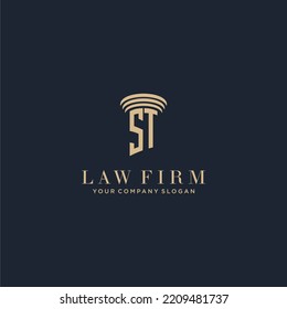 Logotipo inicial de la firma de ley monograma ST con diseño de hitos