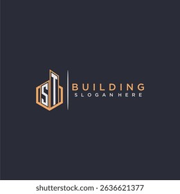 ST initial monogram logo real estate for building with polygon style