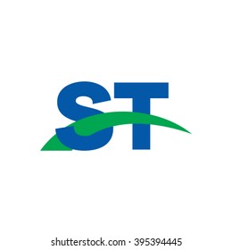 ST initial overlapping swoosh letter logo blue green