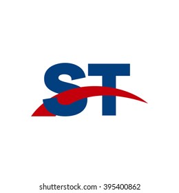 ST initial overlapping swoosh letter logo blue red