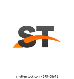ST initial overlapping swoosh letter logo black orange