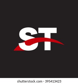 ST initial overlapping swoosh letter logo white red black background