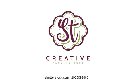 Iniciales ST, vector de logotipo de escritura a mano