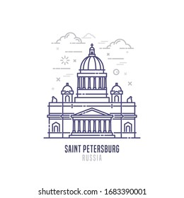 St. Isaac's Cathedral - famous landmark of Saint-Petersburg, Russia. State Russian Museum building in neoclassical style. City sight vector icon in simple thin line art style