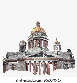 St. Isaac's Cathedral of St. Petersburg Russia. Colourful vector impressionism illustration