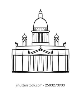 St Isaac's cathedral in Saint Petersburg hand drawn doodle illustration. Isolated transparent sketch black element for design.