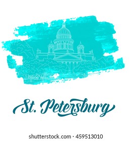 St. Isaac's Cathedral sketching on grunge background. Saint Petersburg, Russia. Vector illustration for your design
