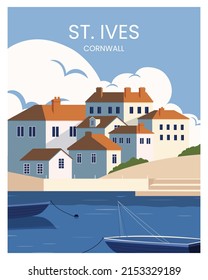 St. Ives Cornwall Vector Illustration Background. Travel to Cornwall South West England United Kingdom.