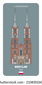 St. John Cathedral Church in Wroclaw, Poland. Architectural symbols of European cities. Colorful vector 