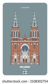 St. John's Church in Helsinki, Finland. Architectural symbols of European cities. Colorful vector 