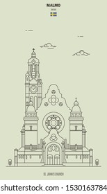 St. John's Church, Sweden. Landmark icon in linear style