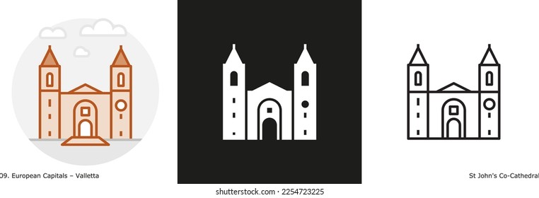 St John's Co-Cathedral filled outline and glyph icon. Landmark building of Valletta, the capital city of Malta.
