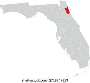 St. Johns County on Map of Florida State Editable Vector
