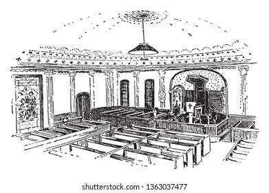 St. John's Episcopal Church of Richmond,virginia,vintage line drawing or engraving illustration.