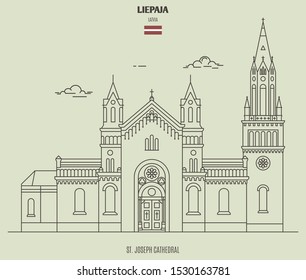 St. Joseph Cathedral in Liepaja, Latvia. Landmark icon in linear style