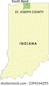 St. Joseph County and city of South Bend location on Indiana state map